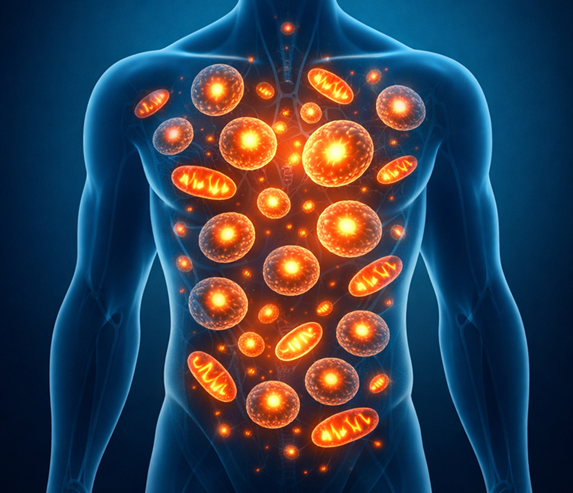 Illustration of mitochondria and cellular energy production